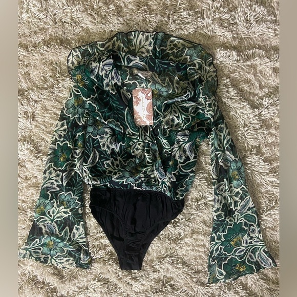 NWT Band of the Free Bonnie Emerald Black Floral Boho Gypsy Bodysuit Size Small - Picture 4 of 12
